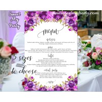 Purple Wedding Menu card,Pink wedding menu card,(033w)